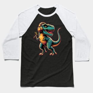 Dancing T-Rex with Headphone Baseball T-Shirt